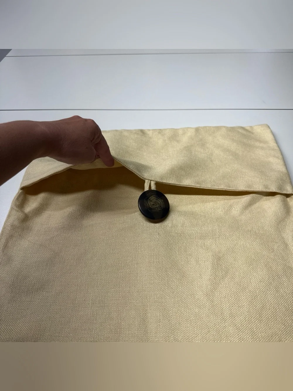 Pottery Barn Gold Light Yellow Pillow Cover 100% Linen Large Button 18